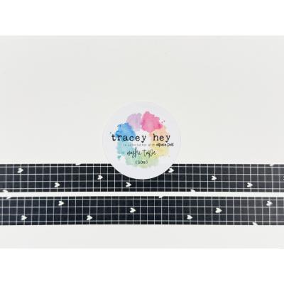 Tracey Hey Washi Tape - Black With White Hearts Grid